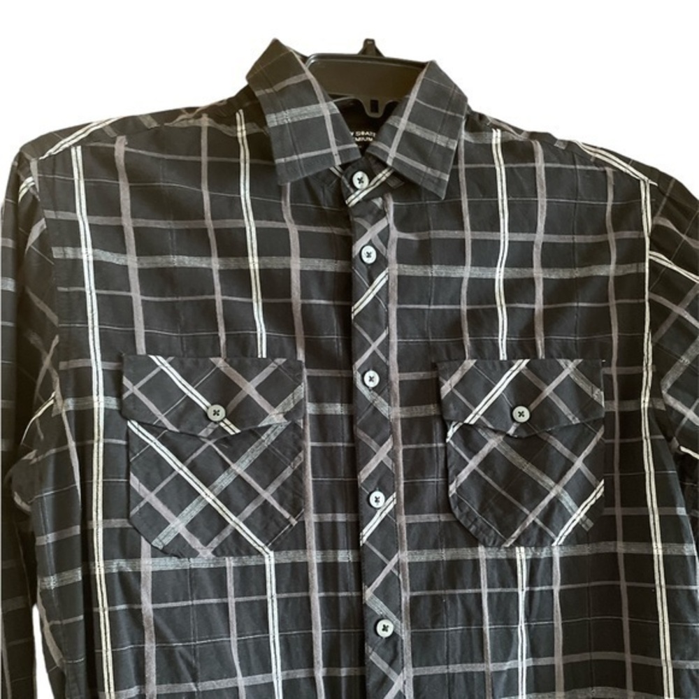 Raw‎ State Premium Men’s Casual Button Down Shirt Black Checked Slim Fit Medium